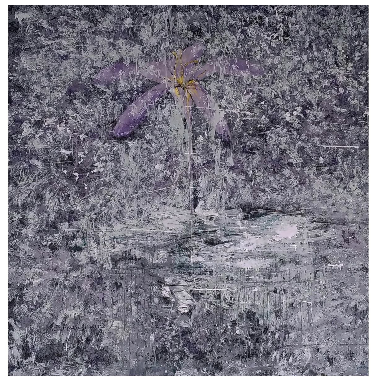 نقاشی مجموعه گلدان اثر جلال‌الدین مشمولی - 250 × 250 cm، 2021 | Flowerpot Series (Goldan) No. 4, Acrylic on Canvas, 250 × 250 cm, 2021 — Jalaleddin Mashmooli Contemporary Iranian Painting
