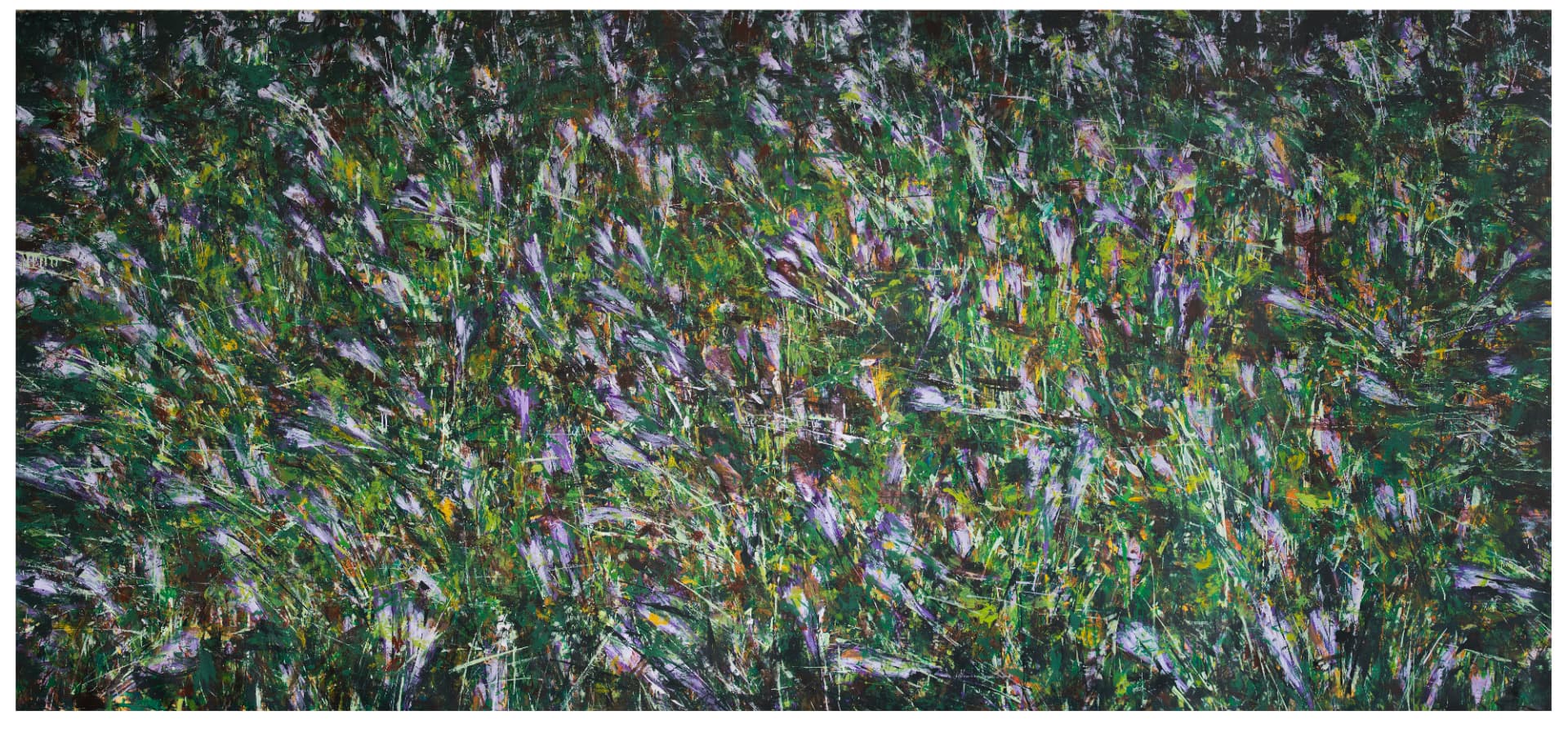 نقاشی مجموعه حسرت اثر جلال‌الدین مشمولی - 210 × 465 cm، 2025 | Colchicum Series (Hasrat) III, Acrylic on canvas, 210 × 465 cm, 2025 — Jalaleddin Mashmooli Contemporary Iranian Painting